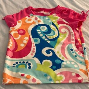 Gymboree Swim top / Rashguard. Pink with color swirls. Size 8. EUC. Like new.